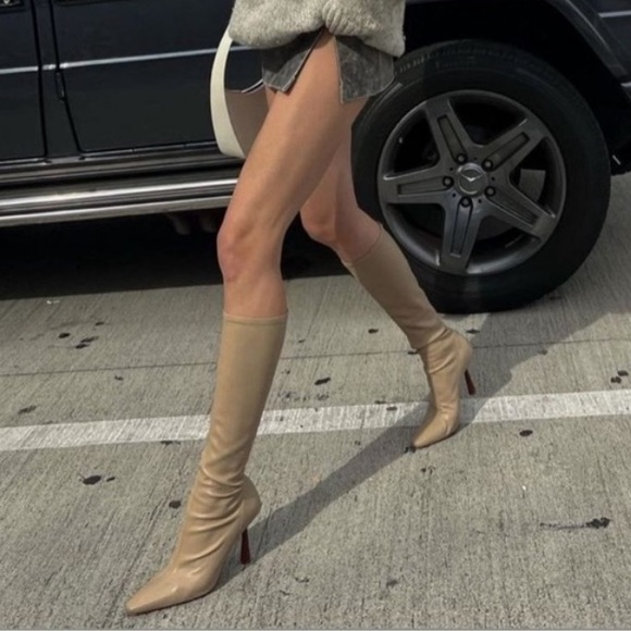 New Gia/RHW Rosie Stretch Suede Knee Boots In Blush Beige - Picture 14 of 16